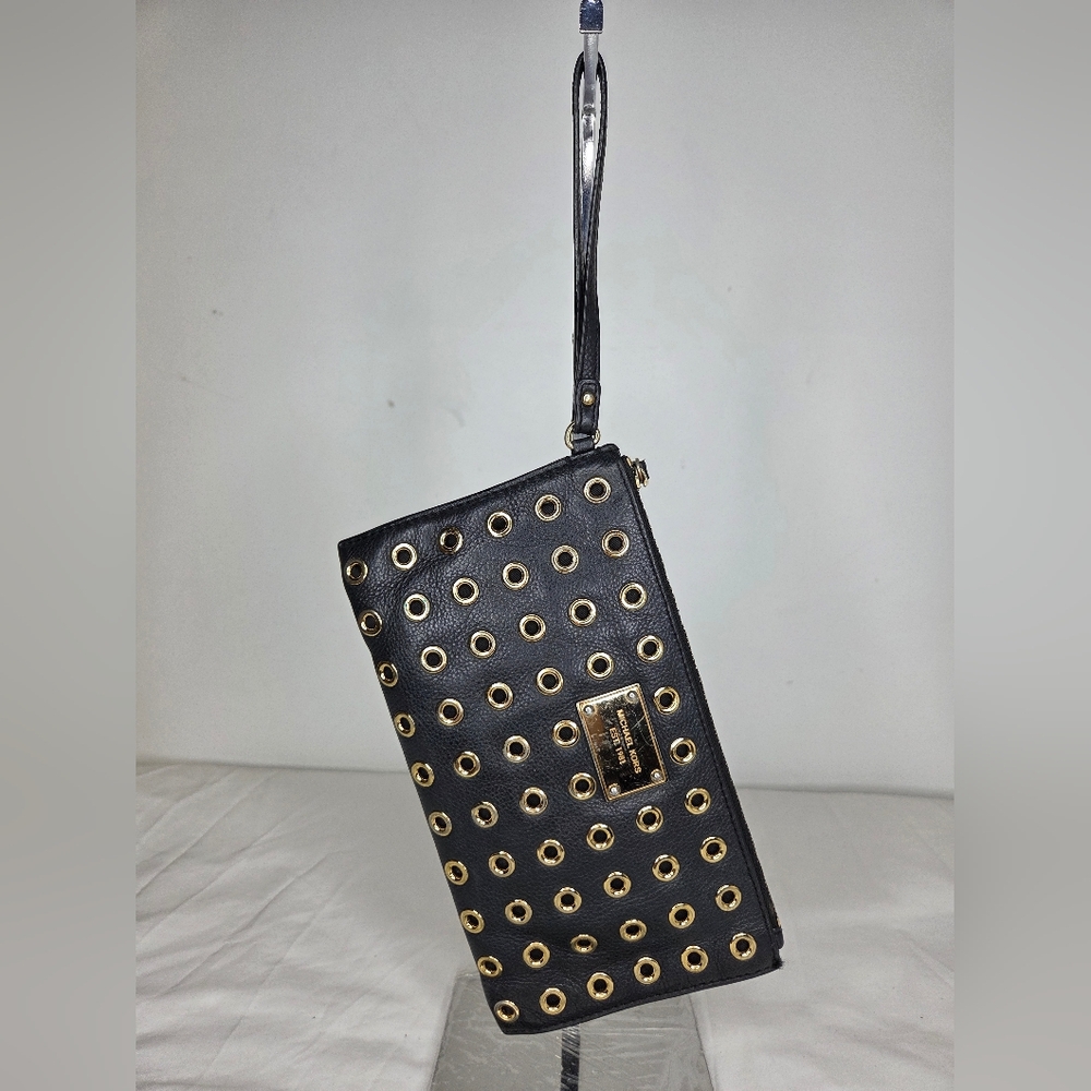MICHAEL Michael Kors Black Wristlet Clutch with Gold Eyelet Hardware - Picture 2 of 11
